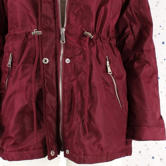 NWT with Defect Burgundy Fur lined Hood Anorak Parka Jacket - Picture 6 of 14